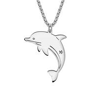 DALANE Collier Acier Inoxydable Requin Mignon Pendentif Plaqué Or 18K Dauphin Crabe Tortue Bijoux Animaux Océaniques Cadeaux pour Femmes Filles Charms (Dauphin Plaqué Argent)