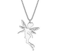 DALANE Collier de Fée en Acier Inoxydable Pendentif Plaqué Or 18K Ailes de Papillon Bijoux Cadeaux pour Femmes Filles Charms Faveur de Fête (Plaqué Argent A)