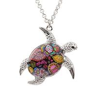 DALANE Collier Tortue Alliage Émaillé Pendentif Tortue Mer Animaux de l’océan Bijoux pour Femmes Filles Charms Cadeaux (Pourpre)