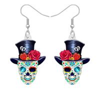 DALANE Halloween Acrylique Rose Sucre Crâne Boucles d'oreilles Gouttes Pendants Fleurs Bijoux Nouveauté Cadeaux pour Femmes Filles Enfants Fête Favors Décoration, M, Acrylique, Pas de gemme