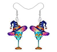 DALANE Halloween Gothique Tête de mort Chapeau de Sorcière Boucles d'oreilles Pendantes pour Femmes Filles, Acrylique Effrayant Goutte à goutte, Goth Cadeaux Costumes de Vacances Bijoux (Bleu)
