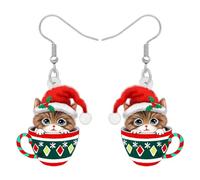 DALANE Noël Cadeaux Acrylique Chapeau Chat Boucles D'oreilles Pendentif Goutte Guirlande Chatons Bijoux pour Femmes Filles Enfants Amoureux Chats (Tasse Chat)