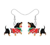 DALANE Noël Cadeaux Acrylique Teckel Chien Boucles D'oreilles Pendentif Goutte Drôle Chien Chiot Bijoux pour Femmes Filles Enfants Chiens Amoureux (Ténèbres)