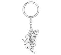 DALANE Porte-clés Fée Mignonne en Acier Inoxydable Cadeaux de Mode pour Femmes Filles Portefeuille Porte-clés Papillon Ailes de Fée Bijoux (Plaqué Argent B)
