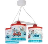 Dalber - Lampe à suspension enfant 3 lumières - Police - Motif police et pompiers, L 39 cm, H 30 cm, Bleu et blanc