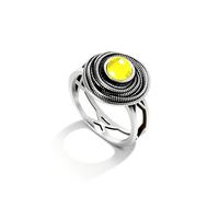 DALEGEM Bague multi-cercles avec lignes croisées épaisses en cristal, plaqué argent, bague de cocktail, bague de fête, bijou cadeau pour femme, 7, Argent sterling, Obsidienne