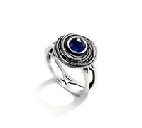 DALEGEM Bague multi-cercles avec lignes croisées épaisses en cristal, plaqué argent, bague de cocktail, bague de fête, bijou cadeau pour femme, 7, Argent sterling, Obsidienne