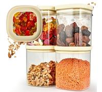 Dalena Home® Bocaux Verre Hermétique Empilable, Set de 4 Verre Borosilicate Robuste + Etiquettes (4x 1000ml) - Boîte Rangement Cuisine - Pot Carrée