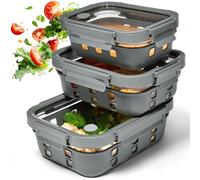 Dalena Home Meal Prep Boîtes Set 1x640ml, 1x 1050ml, 1x1520ml - Verre borosilicate, hermétique, empilable, micro-ondes avec valve vapeur, coque silicone anti-choc