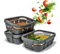 Dalena Home Meal Prep Boîtes Set 3x1520ml - Verre borosilicate, hermétique, empilable, micro-ondes avec valve vapeur, coque silicone anti-choc