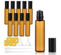 Dalephoric 10 Pièces Flacon Roll on Vide en Verre de 10ml, Roll On Huile Essentielle, Avec Bille en Acier Inoxydable, Réutilisable, Bouteilles en Verre pour Parfum, Aromathérapie, Massage, Voyag