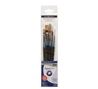 Daler-Rowney Aquafine Lot de 5 pinceaux aquarelle en poils synthétiques doux Manche court Rond ovale Délavé Court Plat Rigger et Flat Shader