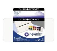 Daler Rowney Aquafine - Set de voyage peinture aquarelle - 12 demi-godets et 1 pinceau