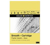 Daler Rowney - Bloc dessin 30 feuilles A3 - 130g/m² - grain lisse | Feuilles blanches naturelles collées 1 face, sans acide, pour artistes professionnels et étudiants