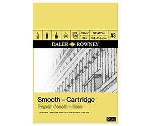 Daler Rowney - Bloc dessin 30 feuilles A3 - 130g/m² - grain lisse | Feuilles blanches naturelles collées 1 face, sans acide, pour artistes professionnels et étudiants