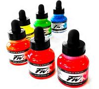 Daler Rowney - FW Artists Series - Flacon d'encre acrylique liquide - Lot de 6 couleurs fluo - 29,5 ml