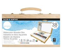 Daler-Rowney Simply Boîte en bois aquarelle 14 couleurs vives, multi-surfaces, pour artistes débutants et amateurs