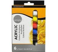 Daler-Rowney Simply - Ensemble de peinture - 6 parties - acrylique à base d'eau - 6 couleurs - blanc, jaune moyen, brillant red, bleu ultramarin, brun, noir - 12 ml G