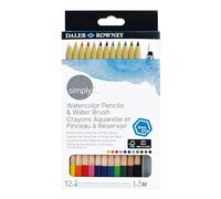 Daler Rowney Simply - Etui 12 crayons de couleur acquarellables avec 1 pinceau réservoir