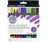Daler-Rowney Simply Lot De 12 Marqueurs À Double Pointe, 12 Couleurs Assorties, Dessin, Illustration, Idéal Pour Les Artistes Débutants Et Amateurs[X1238]