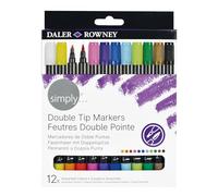 Daler-Rowney Marqueurs Simply – Lot de 12 double pointe, 12 couleurs, pour dessin et illustration