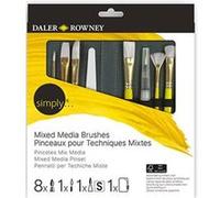 Daler Rowney Simply Mixed Media - Lot de pinceaux - 8 parties - rond, retouche, épée, rondelle plate, brillant, éventail, nuanceur plat, oval wash - taille : 4, 10/0, 1/2, 8