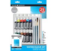 Daler Rowney Simply - Set Aquarelle 12 tubes de peinture 12ml + accessoires - 25 pièces