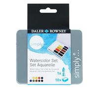Daler Rowney Simply - Set de peinture aquarelle - 10 demi-godets et 1 pinceau