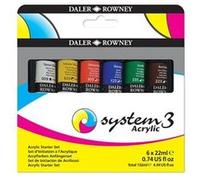 Daler-Rowney System3 - Ensemble de peinture - 6 parties - acrylique à base d'eau - 6 couleurs - teinte rouge de cadmium, teinte jaune de cadmium, bleu d'outremer, émeraude, terre d'ombre brûlée, blanc