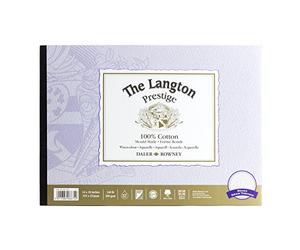 Daler-Rowney The Langton Prestige Bloc de papier aquarelle 300 g/m² 35,6 x 25,4 cm 1 face collée 12 feuilles blanches naturelles pour artistes professionnels et étudiants