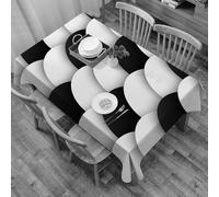 DALEXHM Nappe Rectangulaire 137x183 cm Nappe Exterieur Imperméable Anti-tâche Protection de Table pour Salle à Mangerr,Motif continu de Cercles Noirs et Blancs avec Ombres portées. Version matriciell