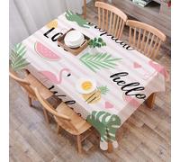DALEXHM Nappe Rectangulaire 137x183 cm Nappe Exterieur Imperméable Anti-tâche Protection de Table pour Salle à Mangerr,Fond Tropical avec Flamants Roses, pastèque et Ananas. Fond Flamant Rose.
