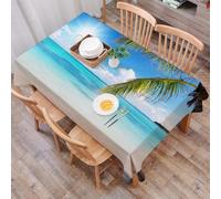 DALEXHM Nappe Rectangulaire 137x183 cm Nappe Exterieur Imperméable Anti-tâche Protection de Table pour Salle à Mangerr,Paysage de Plage Tropicale, cocotiers sur la Plage sous Le Ciel Bleu Clair, phot