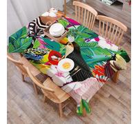 DALEXHM Nappe Rectangulaire 137x183 cm Nappe Exterieur Imperméable Anti-tâche Protection de Table pour Salle à Mangerr,Composition harmonieuse d'oiseaux tropicaux, de Toucan, de Perroquet, de huppe e