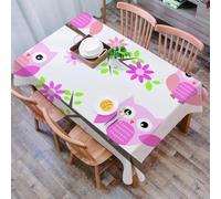 DALEXHM Nappe Rectangulaire 137x183 cm Nappe Exterieur Imperméable Anti-tâche Protection de Table pour Salle à Mangerr,Quatre adorables hiboux Roses sur Les Branches, accompagnés de Belles Fleurs ros