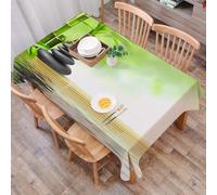 DALEXHM Nappe Rectangulaire 137x183 cm Nappe Exterieur Imperméable Anti-tâche Protection de Table pour Salle à Mangerr,Bambou, Pierres empilées et Reflets d'eau, Bambou Vert, Galets Noirs et Leurs mi