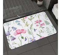 DALEXHM Tapis de Bain 40x60 cm, antidérapant,Doux,Absorbant l'eau,en Microfibre,pour la Salle de Bain,Lavable en Machine,Motif sans Couture de Jolies Fleurs des Champs d'été. Imprimé Aquarelle de fle