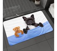 DALEXHM Tapis de Bain 40x60 cm, antidérapant,Doux,Absorbant l'eau,en Microfibre,pour la Salle de Bain,Lavable en Machine,Décoration Animale : Un Bouledogue français Dormant dans Un lit avec Un Ours e