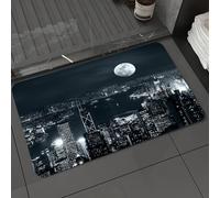 DALEXHM Tapis de Bain 40x60 cm, antidérapant,Doux,Absorbant l'eau,en Microfibre,pour la Salle de Bain,Lavable en Machine,Vue aérienne Moderne de la Ville de Hong Kong la Nuit, avec Une Architecture m