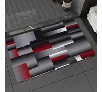 DALEXHM Tapis de Bain 40x60 cm, antidérapant,Doux,Absorbant l'eau,en Microfibre,pour la Salle de Bain,Lavable en Machine,Mosaïque rectangulaire Monochrome et Rouge, symphonie géométrique