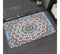 DALEXHM Tapis de Bain 40x60 cm, antidérapant,Doux,Absorbant l'eau,en Microfibre,pour la Salle de Bain,Lavable en Machine,Maroc, géométrie, mosaïque, Contraste Bleu et Orange, Islamique, décoration à