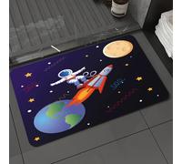 DALEXHM Tapis de Bain 40x60 cm, antidérapant,Doux,Absorbant l'eau,en Microfibre,pour la Salle de Bain,Lavable en Machine,Un Astronaute Fait du Surf avec Une fusée dans la Galaxie. Modèle avec Les pla