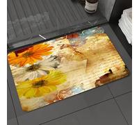 DALEXHM Tapis de Bain 40x60 cm, antidérapant,Doux,Absorbant l'eau,en Microfibre,pour la Salle de Bain,Lavable en Machine,Art poétique Grunge avec des Fleurs et des Marguerites Orange et Jaune g