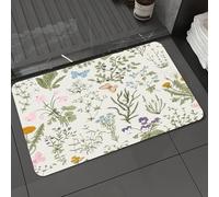 DALEXHM Tapis de Bain 40x60 cm, antidérapant,Doux,Absorbant l'eau,en Microfibre,pour la Salle de Bain,Lavable en Machine,Motif Floral Vintage vectoriel sans raccord. Herbes et Fleurs Sauvages. Illust