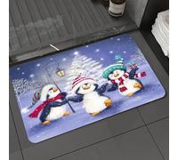 DALEXHM Tapis de Bain 40x60 cm, antidérapant,Doux,Absorbant l'eau,en Microfibre,pour la Salle de Bain,Lavable en Machine,Carte de Noël avec de Jolis Pingouins dessinés à la Main.