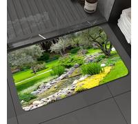 DALEXHM Tapis de Bain 40x60 cm, antidérapant,Doux,Absorbant l'eau,en Microfibre,pour la Salle de Bain,Lavable en Machine,Jardin de Style Parc Japonais avec Vue récréative, étang, Gazon, Pierres et AR
