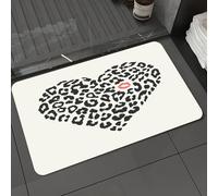 DALEXHM Tapis de Bain 40x60 cm, antidérapant,Doux,Absorbant l'eau,en Microfibre,pour la Salle de Bain,Lavable en Machine,Baiser, Motif Peau de léopard Sauvage en Forme de cœur et Un Ki