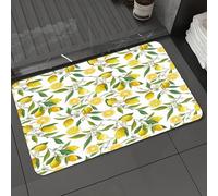 DALEXHM Tapis de Bain 40x60 cm, antidérapant,Doux,Absorbant l'eau,en Microfibre,pour la Salle de Bain,Lavable en Machine,Magnifique Motif sans raccord avec des Citrons Jaunes et des Fleurs dessinés à