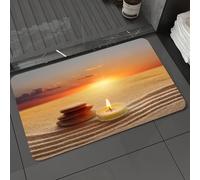 DALEXHM Tapis de Bain 40x60 cm, antidérapant,Doux,Absorbant l'eau,en Microfibre,pour la Salle de Bain,Lavable en Machine,Empilement de Pierres et Bougie Chakra Zen Yoga Horizon Fond