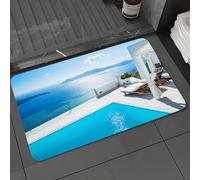 DALEXHM Tapis de Bain 40x60 cm, antidérapant,Doux,Absorbant l'eau,en Microfibre,pour la Salle de Bain,Lavable en Machine,Décoration intérieure, Architecture sur l'île de Santorin en Grèce, Piscine BL
